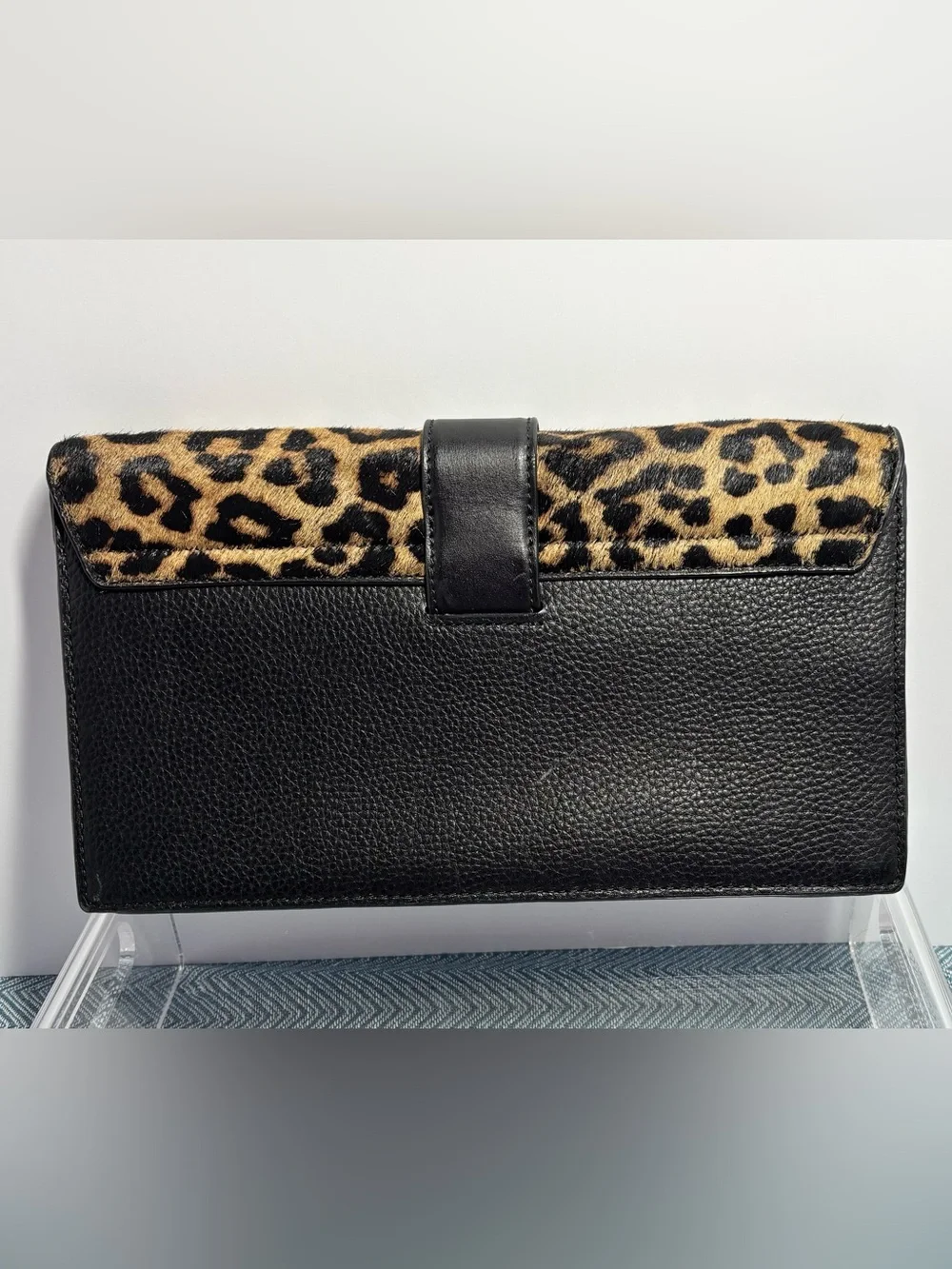 Kate Spade Black & Leopard Print Leather Envelope Clutch